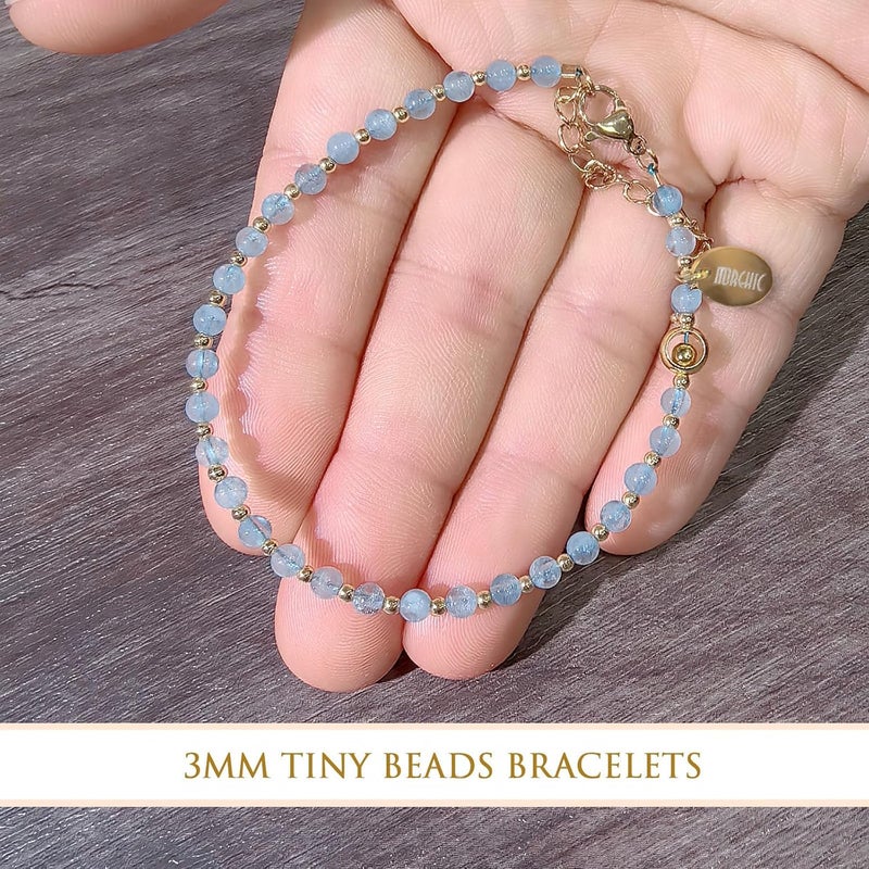Morchic 3mm Tiny Beads Natural Gemstone Bracelet for Women, Adjustable 7.1" Energy Gem Charm Jewelry, Dainty Handmade Birthday Gift - Image 5